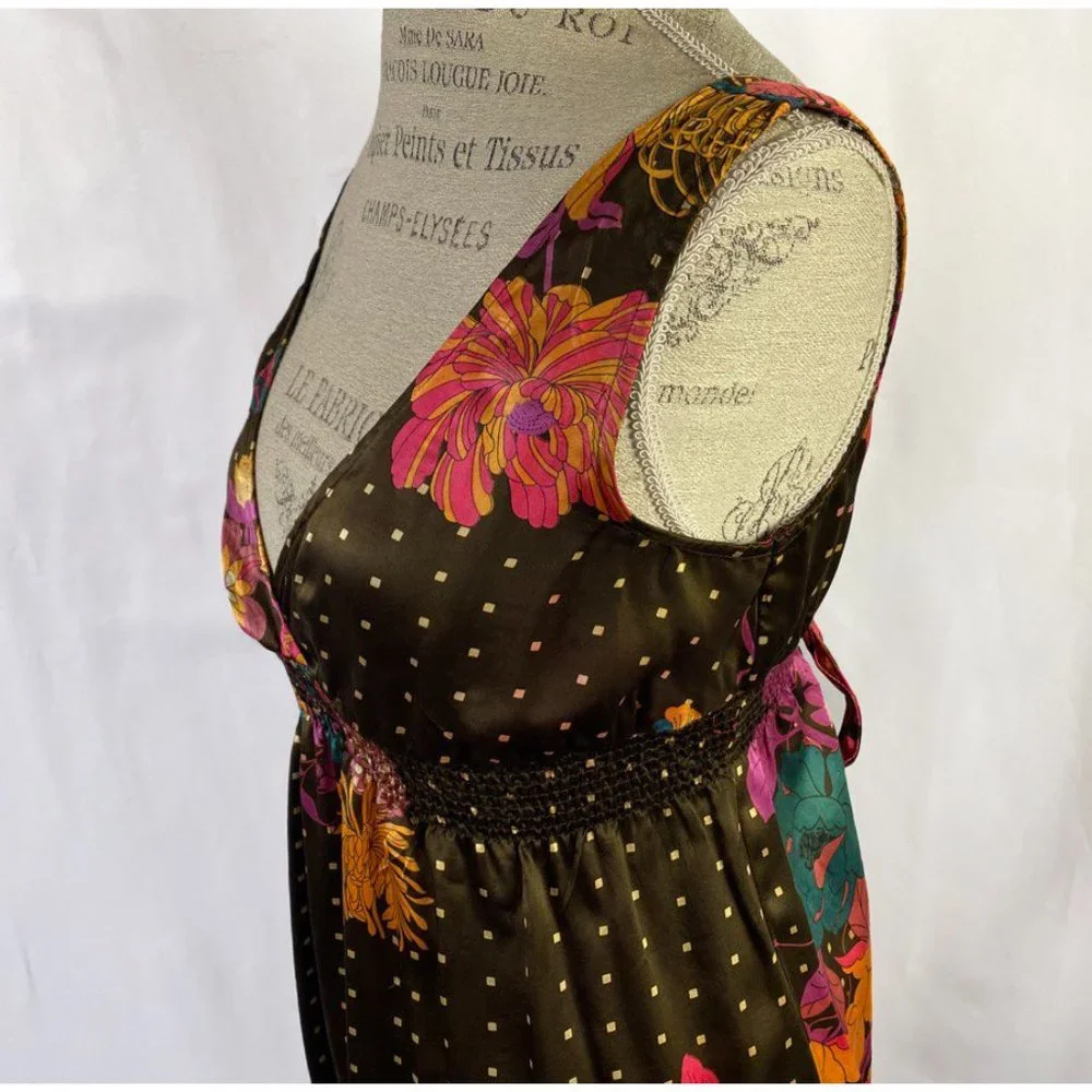 Anthropologie Flounce Brown Floral Halter Dress - Picture 7 of 11